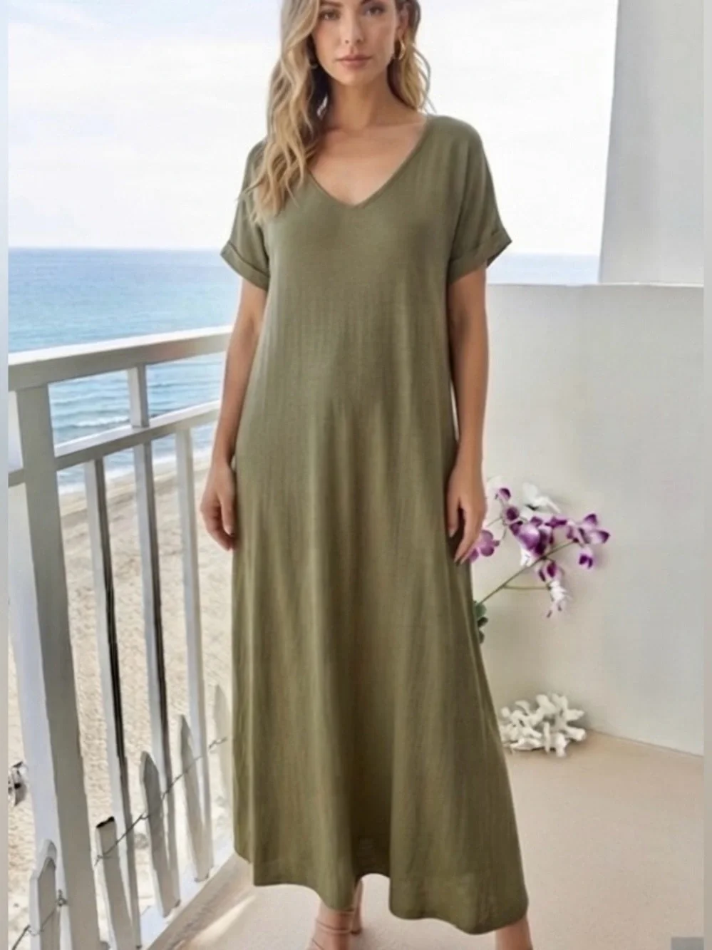 Olive Green Flowing maxi dress